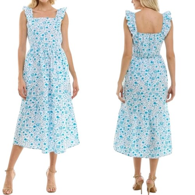 #ad Draper James Flutter Ruffle Strap Midi Dress Blue Floral Paisley Cottagecore XXL $17.71