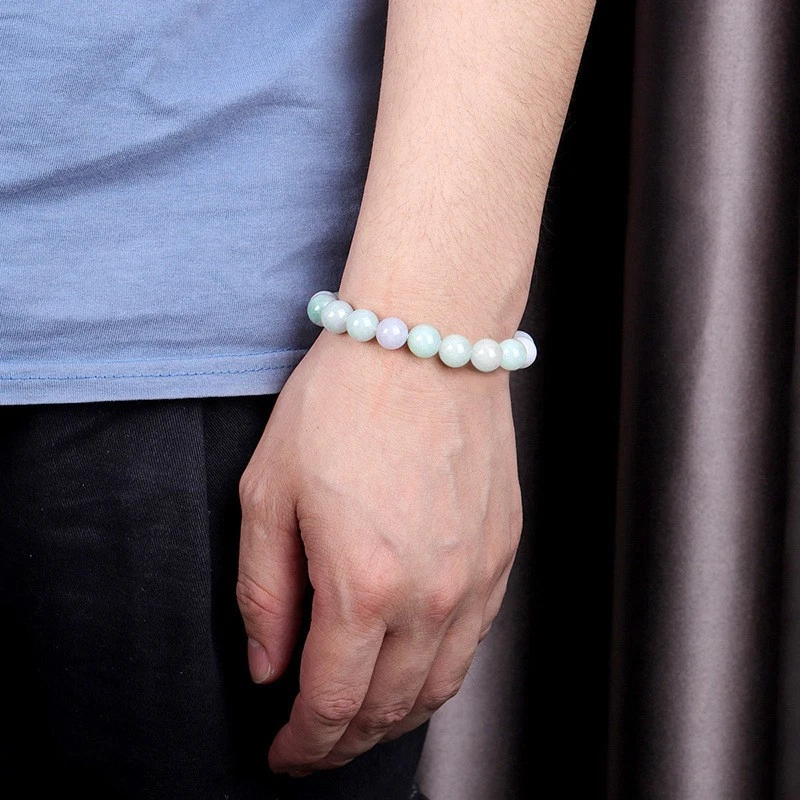 Pulsera de jade birmano natural de 10 mm cuentas verdes blancas encanto de la suerte unisex regalo Foto 4 de 4