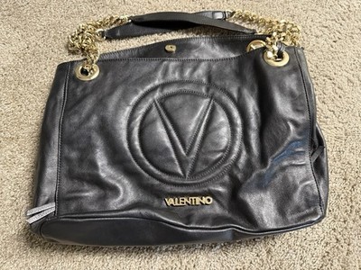 Vintage Mario Valentino Spa Black Leather Quilted Logo Handbag From Milano Italy