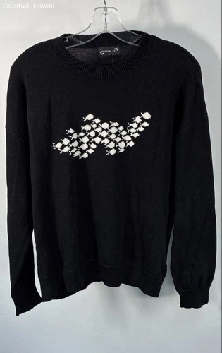 Fighting Eel Women's Black Fish Current Cotton Knit Pullover Sweater Sz L NWT