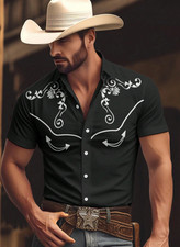 Camisa Vaquera Ranchera de Hombre de Vestir Elegantes Casuales Manga Corta