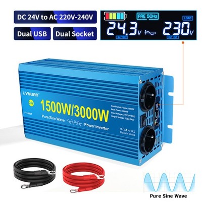1500W 3000W 24V auf 230V Reiner Sinus Spannungswandler Wechselrichter 2USB 2AC