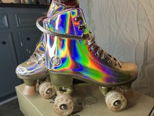 JajaHoho Women's Rainbow Holographic High-Top PU Leather Roller Skates Size 7