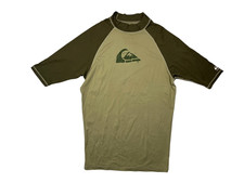 QUIKSILVER Brown Nylon/Spandex UV-TECH RASH GUARD Beach Surf Sun Gym Shirt Sz L