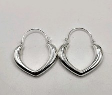 Puff Thick Hoop Heart Shape Earrings 925 Sterling Silver Pierced Latch Back 1.5"