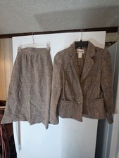 Vintage Beaujolais Wool Tweed Skirt Suit Set 9/10 Brown Dark Academia Blazer 2pc