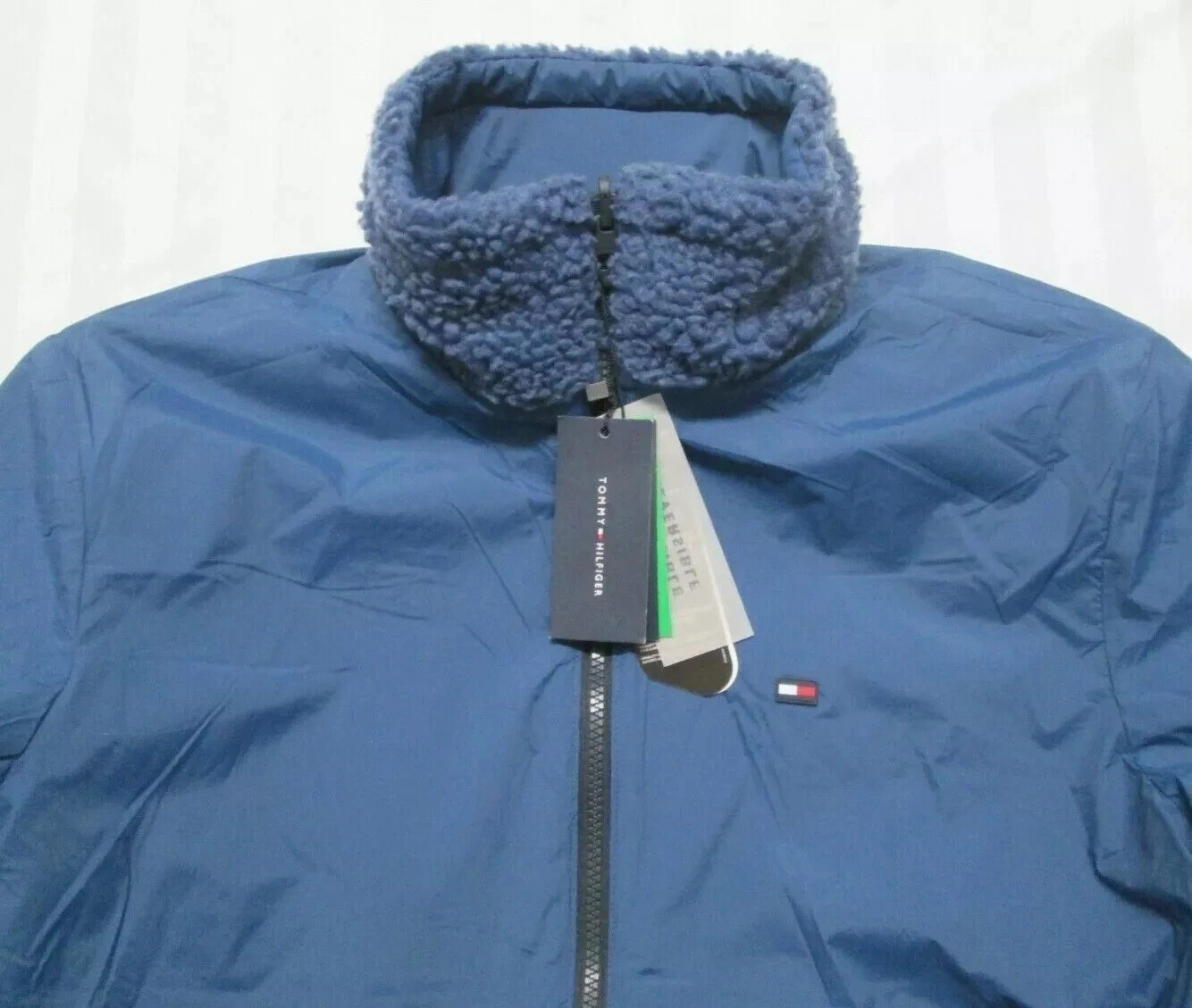 TOMMY HILFIGER Men's Blue Red Essential Reversible Sherpa Jacket image 10