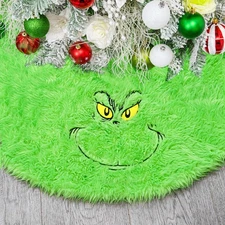 48 inch Green Christmas Tree Skirt for 6-7 ft Tree Soft Plush Faux Fur Christ...