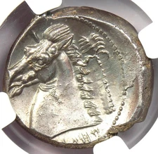 Sicily Punic AR Tetradrachm Quaestors Heracles Horse Coin 300 BC - NGC AU