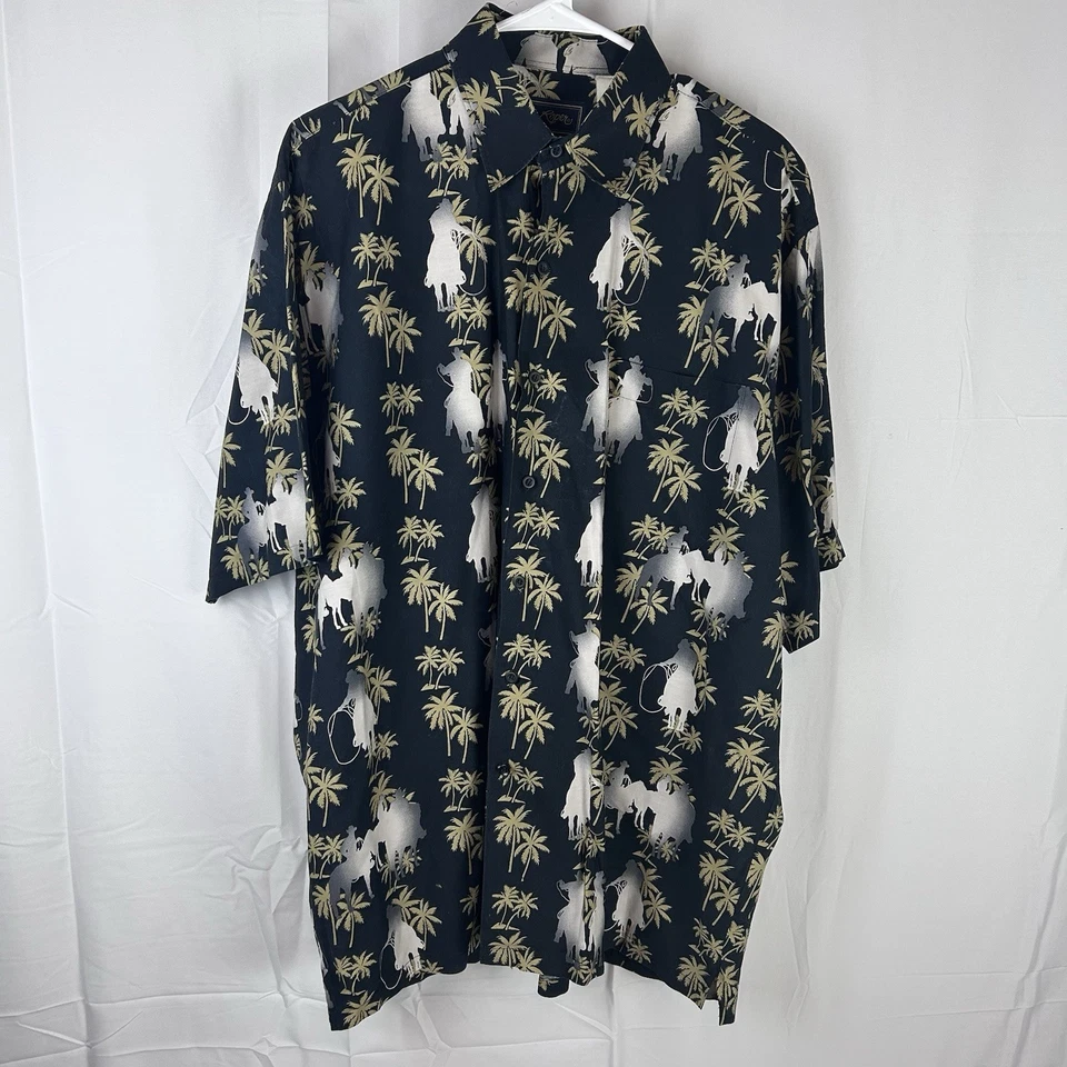 Camisa de Colección Roper Para Hombre Grande Vaquero Palmeras Cuerda Occidental Estampado AOP Foto 2 de 4
