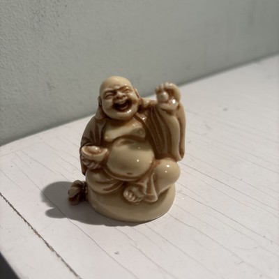 VINTAGE JAPANESE Buddha Resin NETSUKE Style Carved Figurine Miniature #2