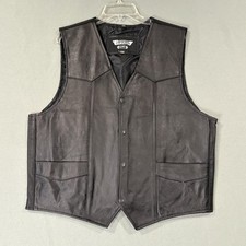 Bikers Club Leather Vest Mens 48 Black Motorcycle Biker Snap Front Pockets