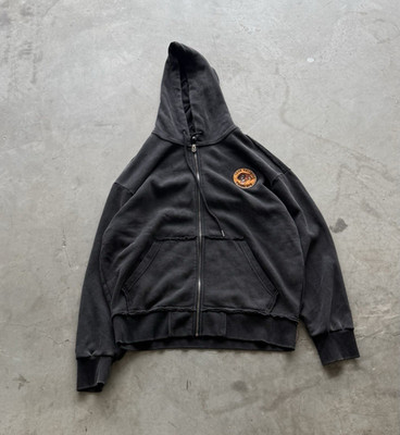 True Religion Men s Black Full Zip Hoodie Tiger Patch Back Graphic Pockets S/P