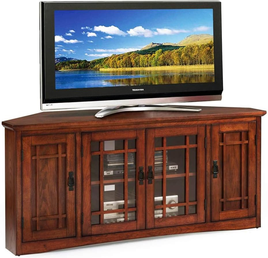 Mission Corner TV Stand, Solid Wood, Enclosed Storage for 60" TVs, Medium Oak