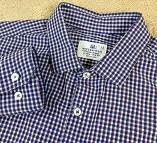 Mizzen  Main Men XL Trim Fit Performance Blue Check Long Sleeve Button Up Shirt