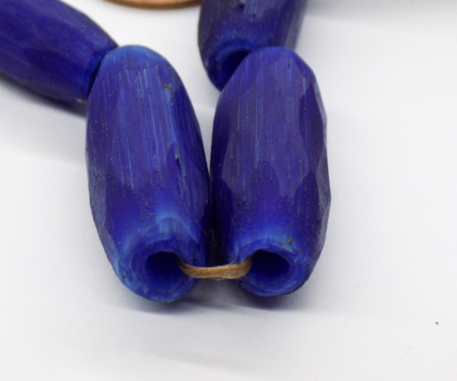 10 XL BEADS Alaska Facetted Northwest Russian Blue Trade Beads African  T53 Oval