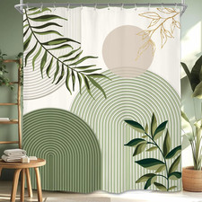 Abstract Sage Green Modern Shower Curtain Set 60Wx71H Inches Geometric Minimalis