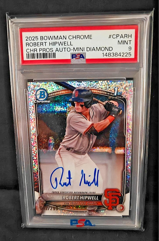 2025 Bowman Chrome Prospect Autographs Robert Hipwell Mini Diamond /299 PSA 9