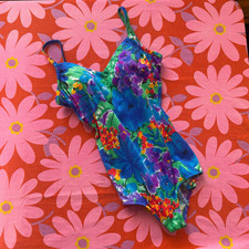 80s Vintage Bright Floral One Piece Swimsuit Roxanne 34B