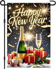 New Year Garden Flag 12X18 Inch Double Sided Happy New Year Celebration Scene wi