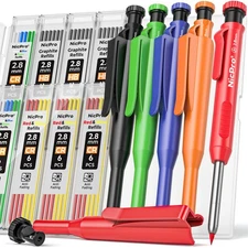 5 Pack Carpenter Pencils Set with Sharpener & 53 Refills, Deep Hole Marker,