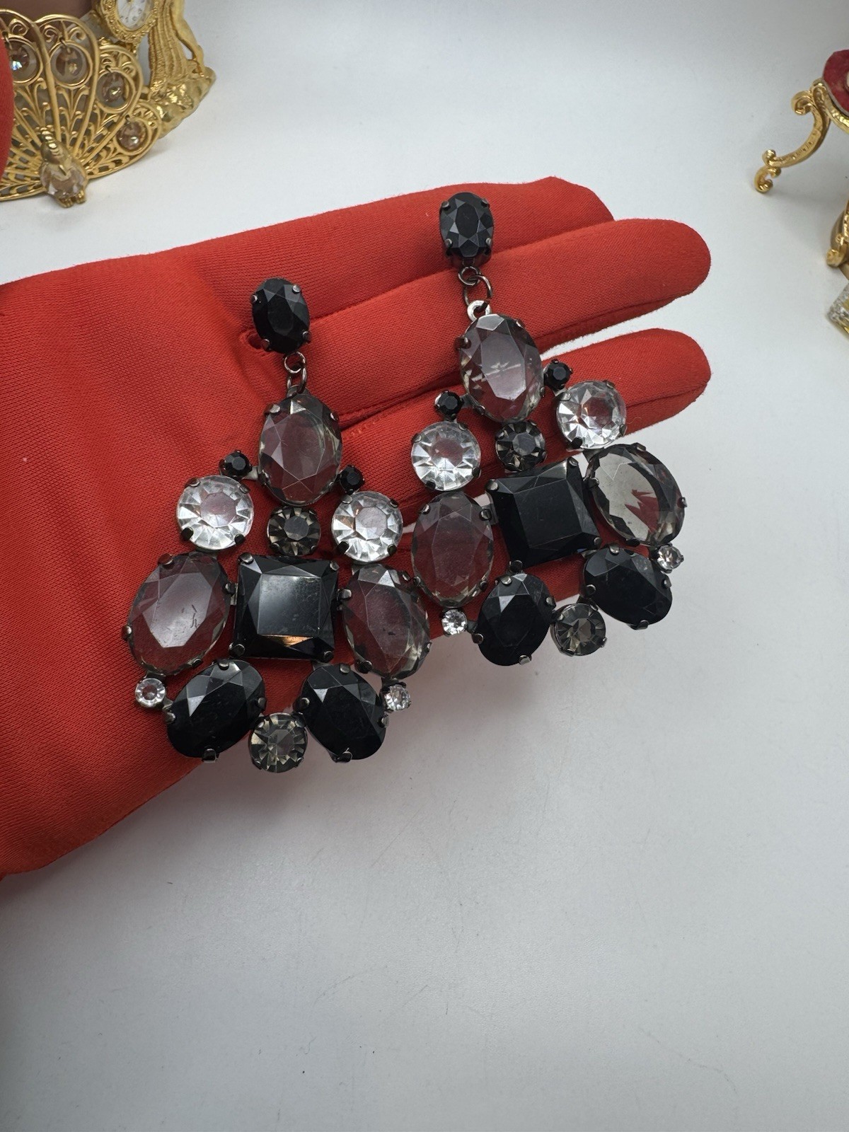 Statement Long Dangle Pierced Earrings Black- Smo… - image 1