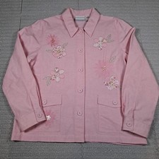 ALFRED DUNNER PINK FLORAL-APPLIQUE Jacket Blazer BUTTON Spring Granny Chic 12P