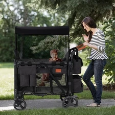Wagon Stroller for 2 Kids, High Seat & 5 Point Harness, Foldable With Canopy