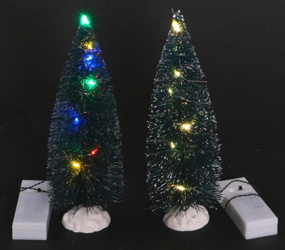 2er Set künstliche Tanne Deko Schneetannen 22cm LED Lichterkette bunt warmweiss