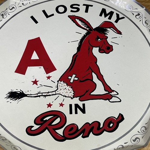 Vintage I Lost My Ass In Reno Aluminum Plate Tray Platter Rare Souvenir - Picture 2 of 6