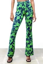Zara Blue/Green Patterned Jacquard Pull On Flare Trousers Pants Sz S NWT