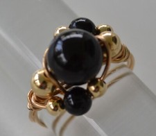 Handmade Wire Wrapped Black Onyx Ring In 14kG...