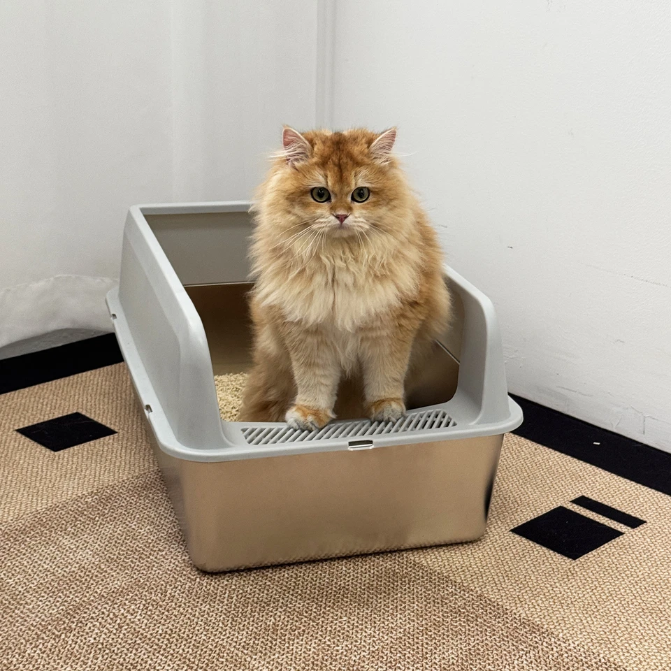 Stainless Steel Litter Box Semi open High Sided Metal Cat Litter Tray Easy Clean - image 4 of 4