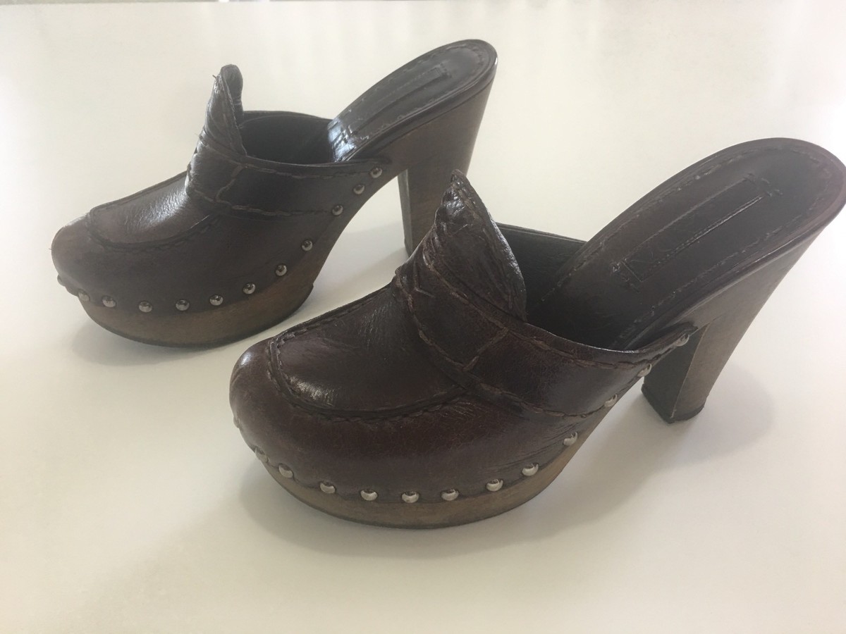 PRADA Studded Platform Loafer Clogs Mules Heels Sz 36