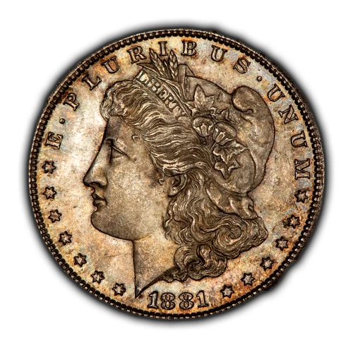 1881-S $1 Morgan Dollar - Semi Proof-Like - Watercolor Rainbow Toning - D5428