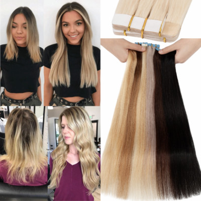 12-24'' Thick Remy Tape In Remy Human Hair Extensions Full Head Highlight 100g US