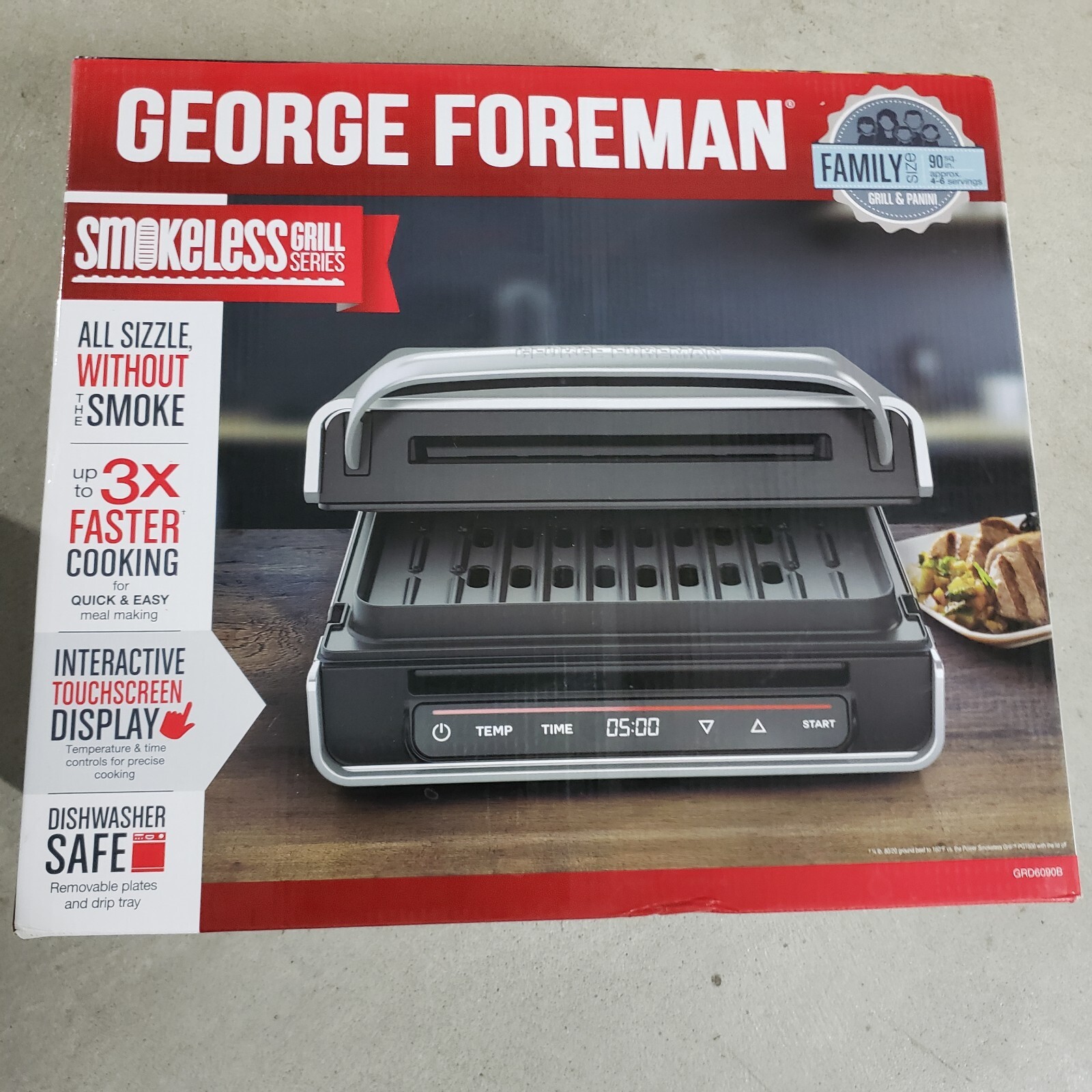 Foreman GRD6090B Smokeless Grill Griddle New Sealed Stainless