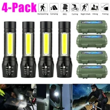 4xLED Torch USB Rechargeable Flashlight Police Zoomable Camping Hiking Lamp +Box