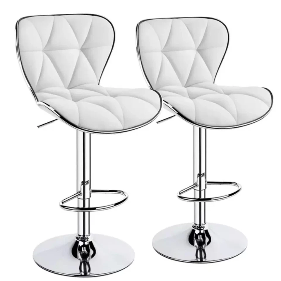 White Bar Stools Set of 2 Adjustable Kitchen Midback Swivel Chairs Modern NEW - Image 3 of 4