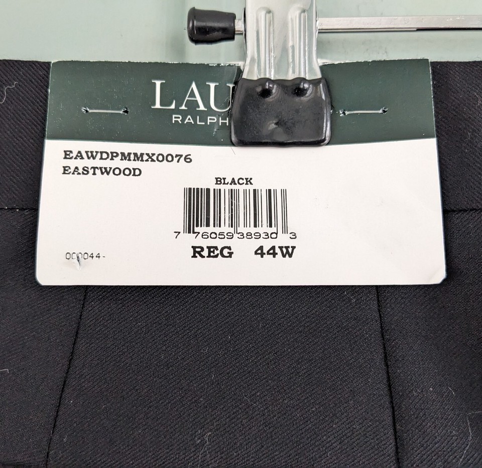 Lauren Ralph Lauren Mens 44W Dress Pants 100 Wool Black Unhemmed LRL