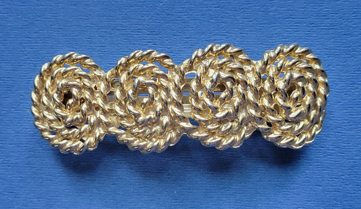 Vtg Hair Clip Barrette Gold Tone Twisted Rope Circles  display picture 3