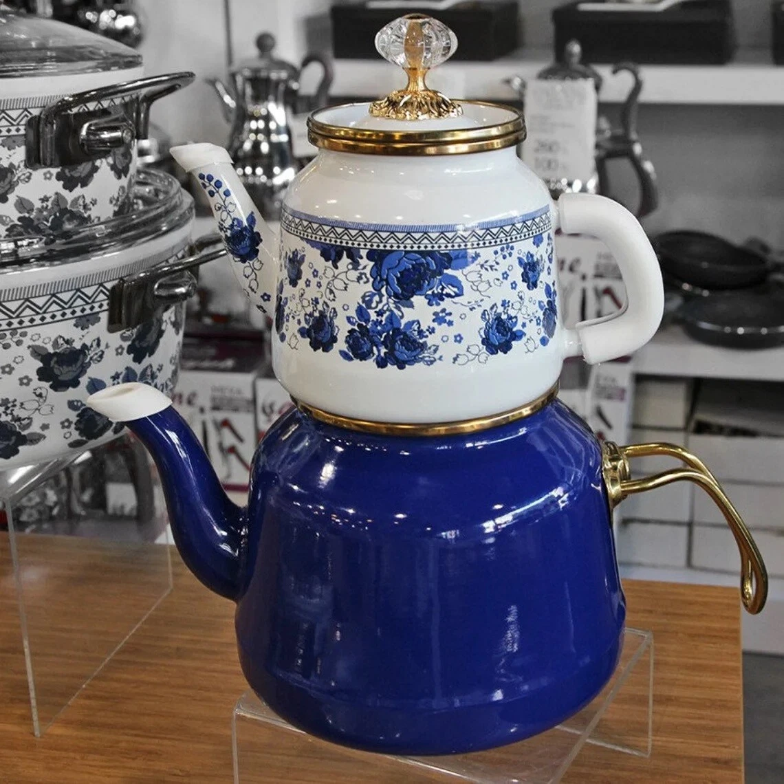 Enamel Teapot Set / Turkish Tea Pot Set, Turkish Samovar Tea Maker