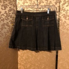Juicy Couture Vintage Y2K Black Denim Pleated Schoolgirl Mini Skirt Size Small S