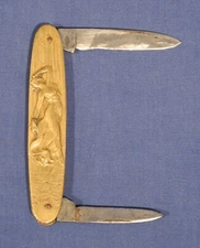 Vintage Antique W.H. Morley + Sons Germany Brass Double Sided Nude Pocket Knife