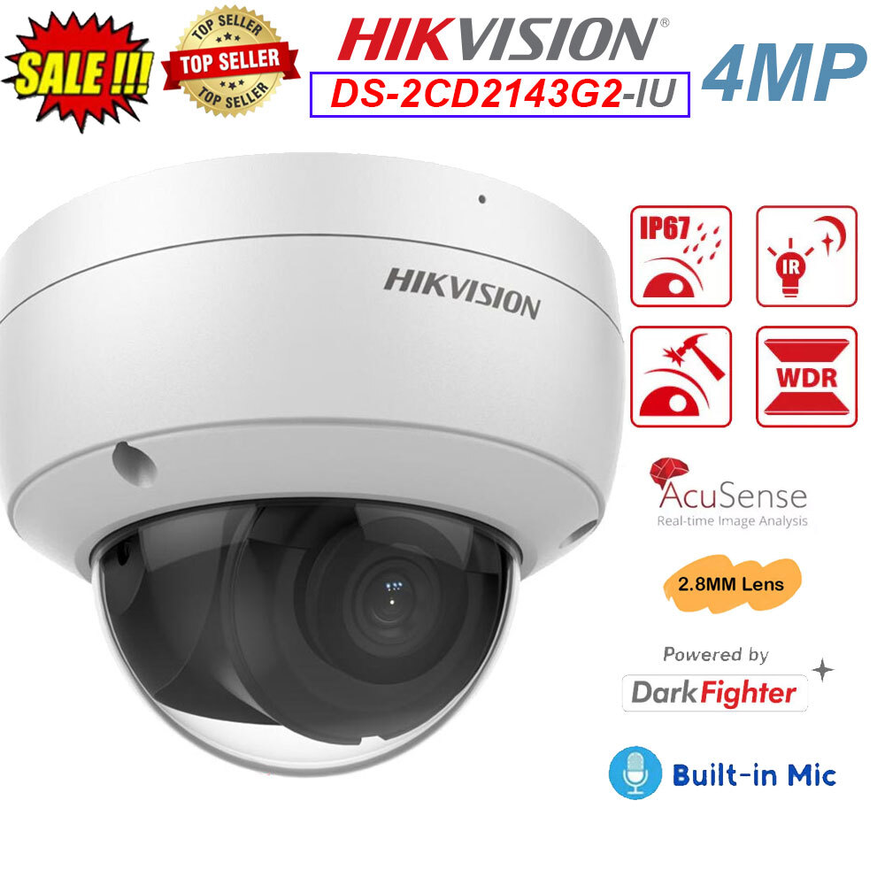 Hikvision 4MP DarkFighter DS-2CD2143G2-IU AcuSense IP Camera PoE Built-in MIC