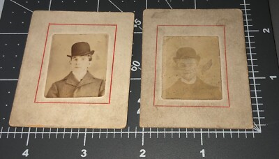 2 Allegheny County PA Pennsylvania Men Man Small Gem Cabinet Card Antique PHOTO
