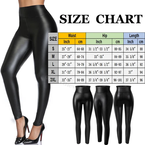 Black Faux PU Leather Skinny Pants High Waist Push Up Butt Lift Stretch Legging - Picture 2 of 15