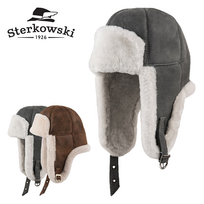 Sterkowski FARGO Leder Trappermütze Wintermütze Pilotenmütze Russenmütze
