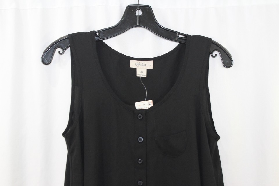 NWT Style & Co Womens Black Sleeveless Semi Sheer Button Up Blouse PS