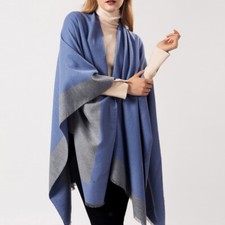Ladies Warm Shawl Wrap Scarf Open Front Poncho Cape Cardigan Sweater Blue